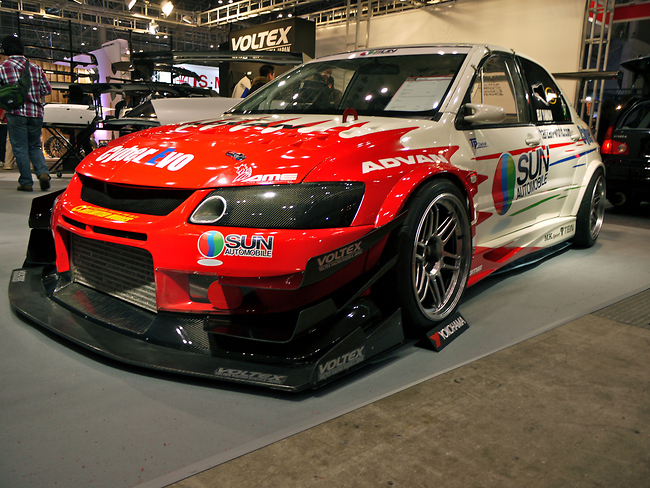 Evo and Subaru Impreza WRX displayed at the show Voltex Cyber Evolution