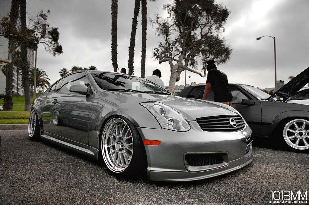 Subaru WRX STi looks wicked on those Enkei NT03 M Slammed Infiniti G35