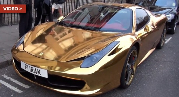 gold chrome wrapped Ferrari 458 Italia Spider