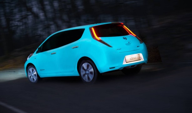 Glow-in-the-dark Nissan Leaf rear quarter