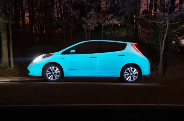 Glow-in-the-dark Nissan Leaf side